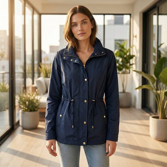 Charlotte Russe Jackets & Blazers - Charlotte Russe Navy Blue Lightweight Anorak Jacket Drawstring Waist Size S